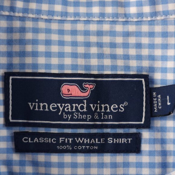 Vineyard Vines Check Whale Button-Down Large Cotton Blue Casual Long Sleeve Men - Picture 11 of 16